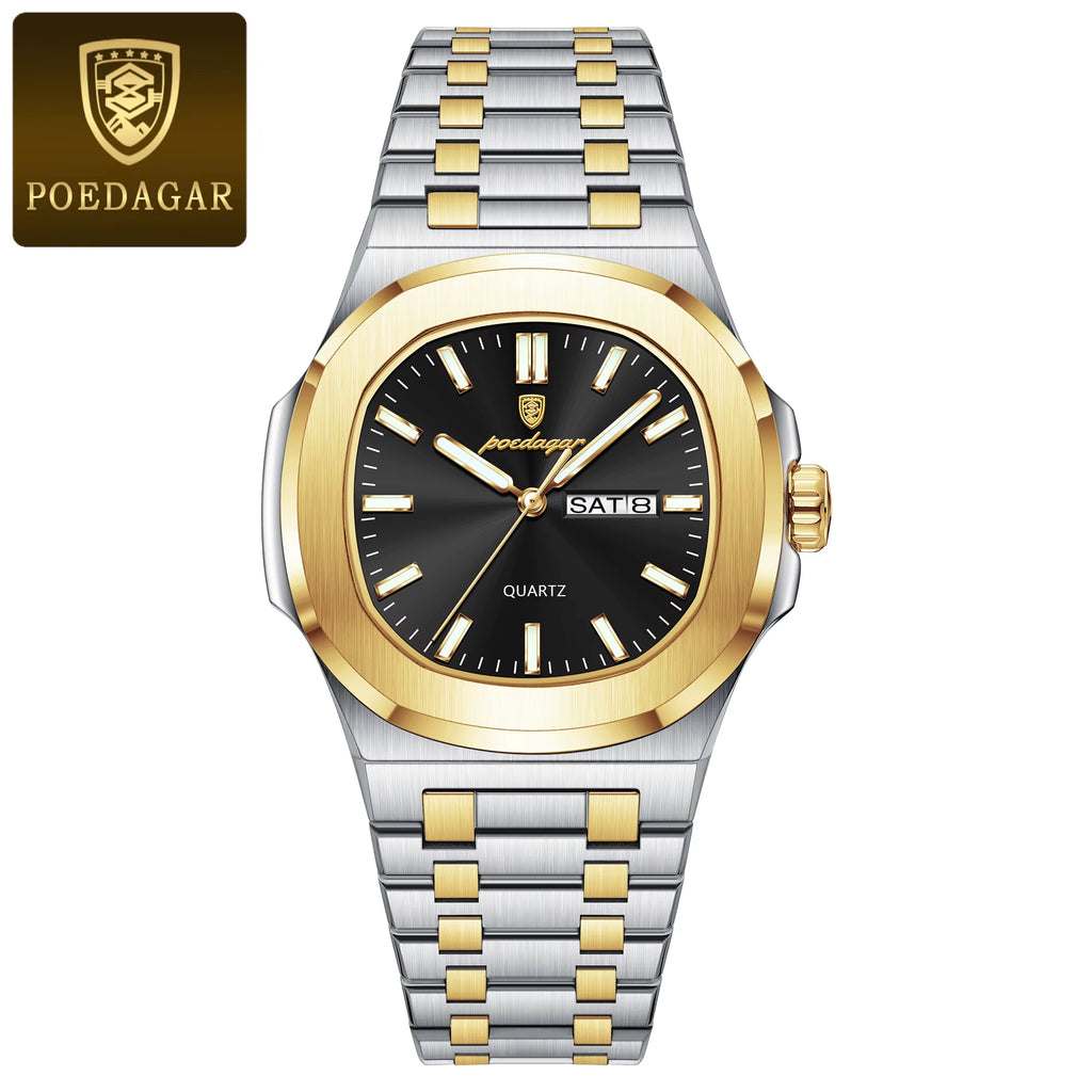 Luxury Military Man Watch Square Waterproof Luminous Date Week Men Watch Stainless Steel Quartz Men'S Watches Reloj+Box