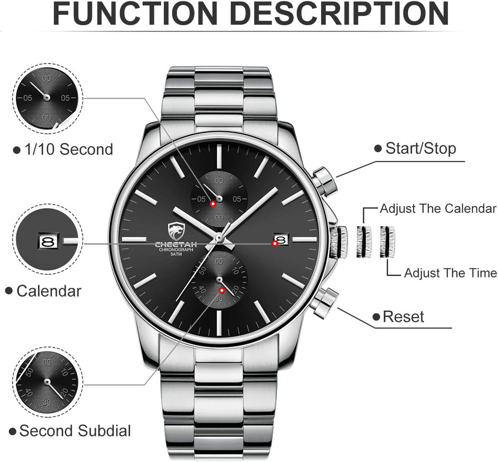 Herrenuhren Mit Lässiger Wasserdichter Chronographen Quarzuhr Aus Edelstahl Und Metall, Auto Date in Farbenfrohen Zeigern