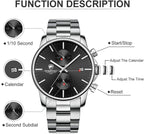Herrenuhren Mit Lässiger Wasserdichter Chronographen Quarzuhr Aus Edelstahl Und Metall, Auto Date in Farbenfrohen Zeigern