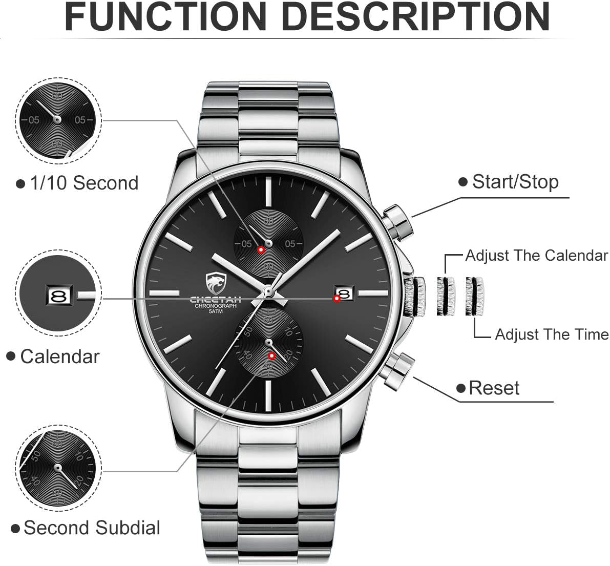 Herrenuhren Mit Lässiger Wasserdichter Chronographen Quarzuhr Aus Edelstahl Und Metall, Auto Date in Farbenfrohen Zeigern