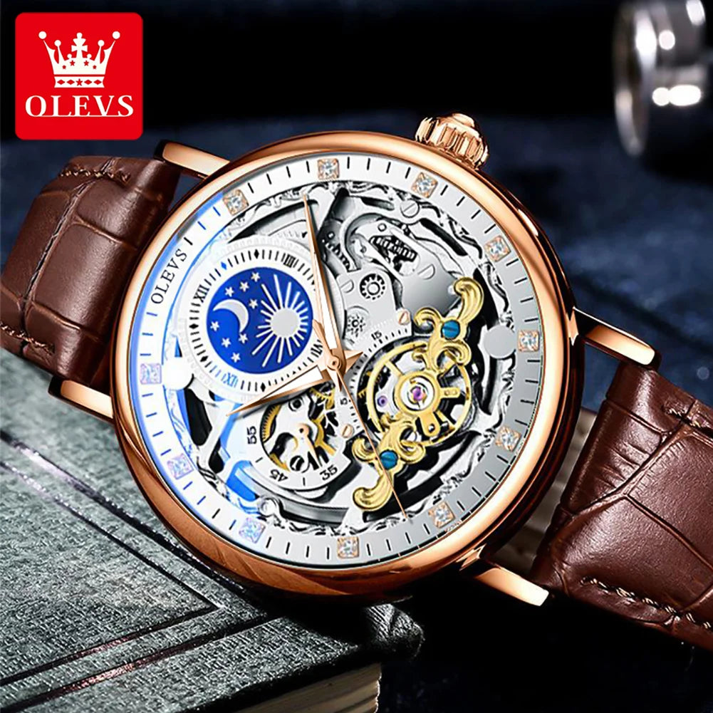 Skeleton Watches Mechanical Automatic Watch Men Tourbillon Sport Clock Casual Business Moon Wrist Watch Relojes Hombre