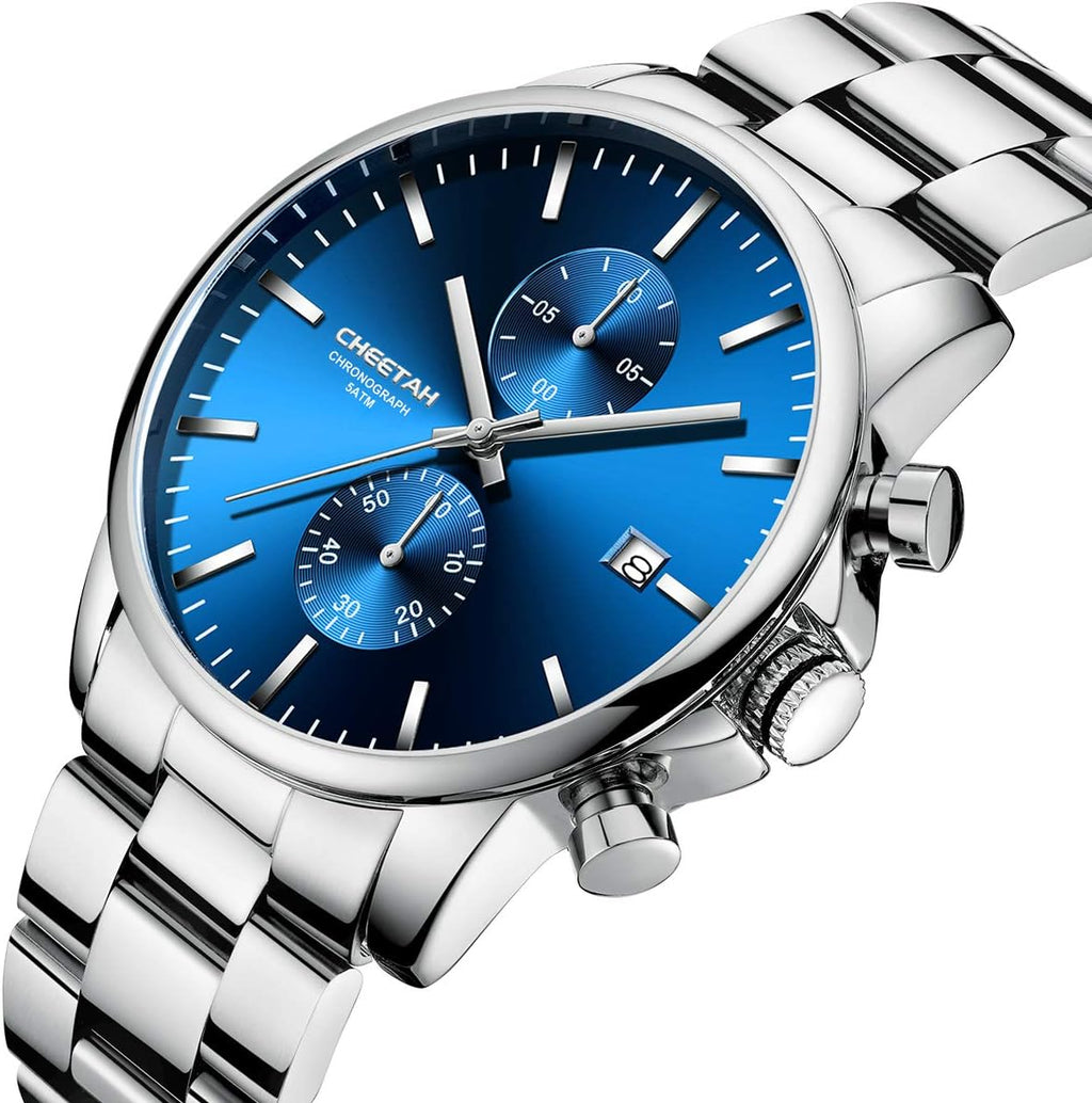 Herrenuhren Mit Lässiger Wasserdichter Chronographen Quarzuhr Aus Edelstahl Und Metall, Auto Date in Farbenfrohen Zeigern