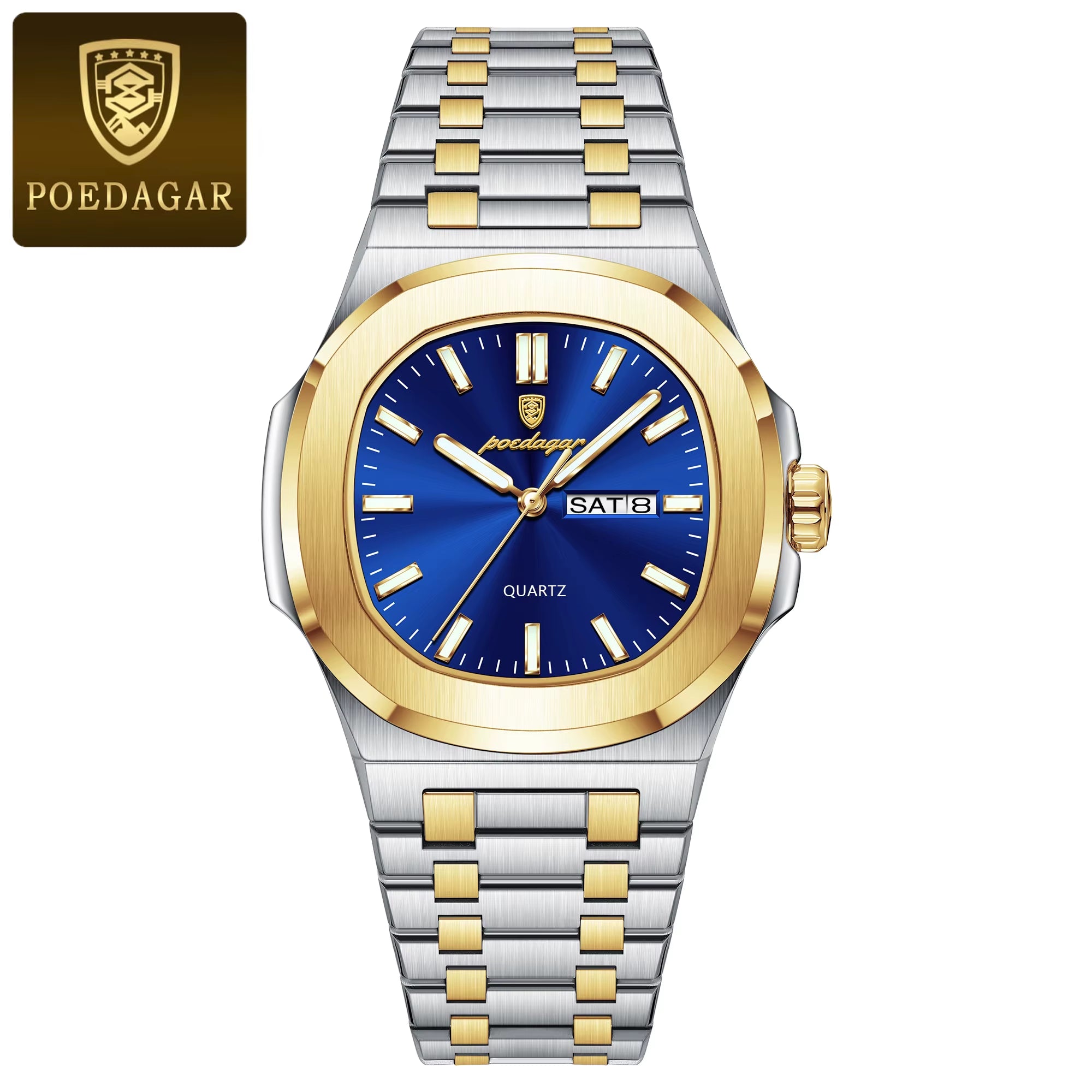 Luxury Military Man Watch Square Waterproof Luminous Date Week Men Watch Stainless Steel Quartz Men'S Watches Reloj+Box