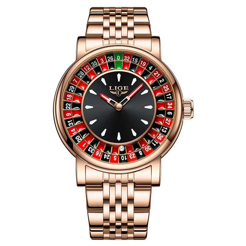 Fashion Men Watch Rotating Dial Las Vegas Roulette Desktop Theme Watch Men Waterproof Luminous Clock Watches Creative Clock