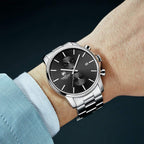Herrenuhren Mit Lässiger Wasserdichter Chronographen Quarzuhr Aus Edelstahl Und Metall, Auto Date in Farbenfrohen Zeigern