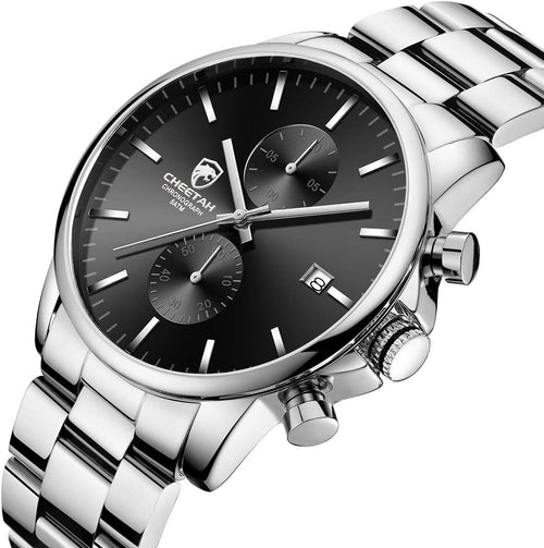 Herrenuhren Mit Lässiger Wasserdichter Chronographen Quarzuhr Aus Edelstahl Und Metall, Auto Date in Farbenfrohen Zeigern