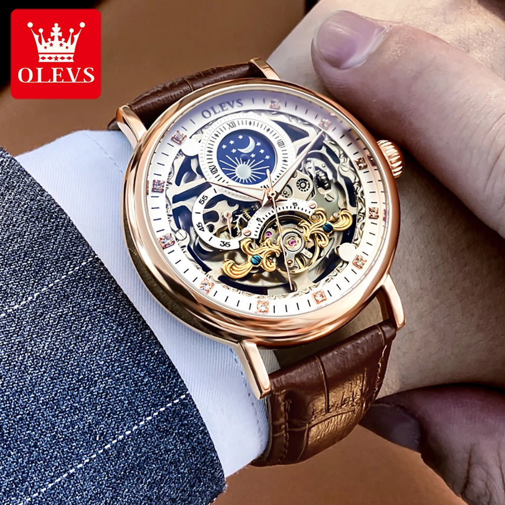 Skeleton Watches Mechanical Automatic Watch Men Tourbillon Sport Clock Casual Business Moon Wrist Watch Relojes Hombre
