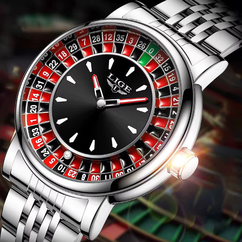 Fashion Men Watch Rotating Dial Las Vegas Roulette Desktop Theme Watch Men Waterproof Luminous Clock Watches Creative Clock