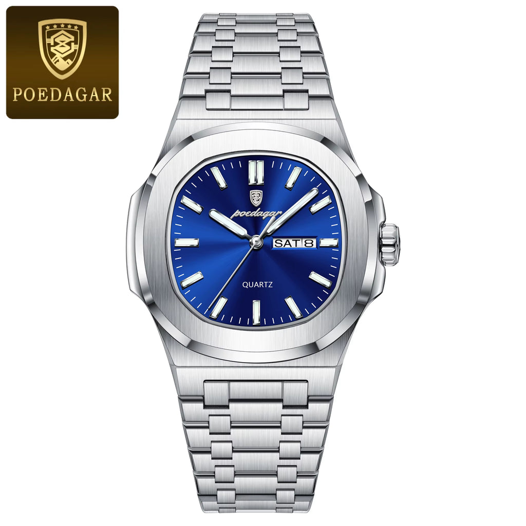 Luxury Military Man Watch Square Waterproof Luminous Date Week Men Watch Stainless Steel Quartz Men'S Watches Reloj+Box