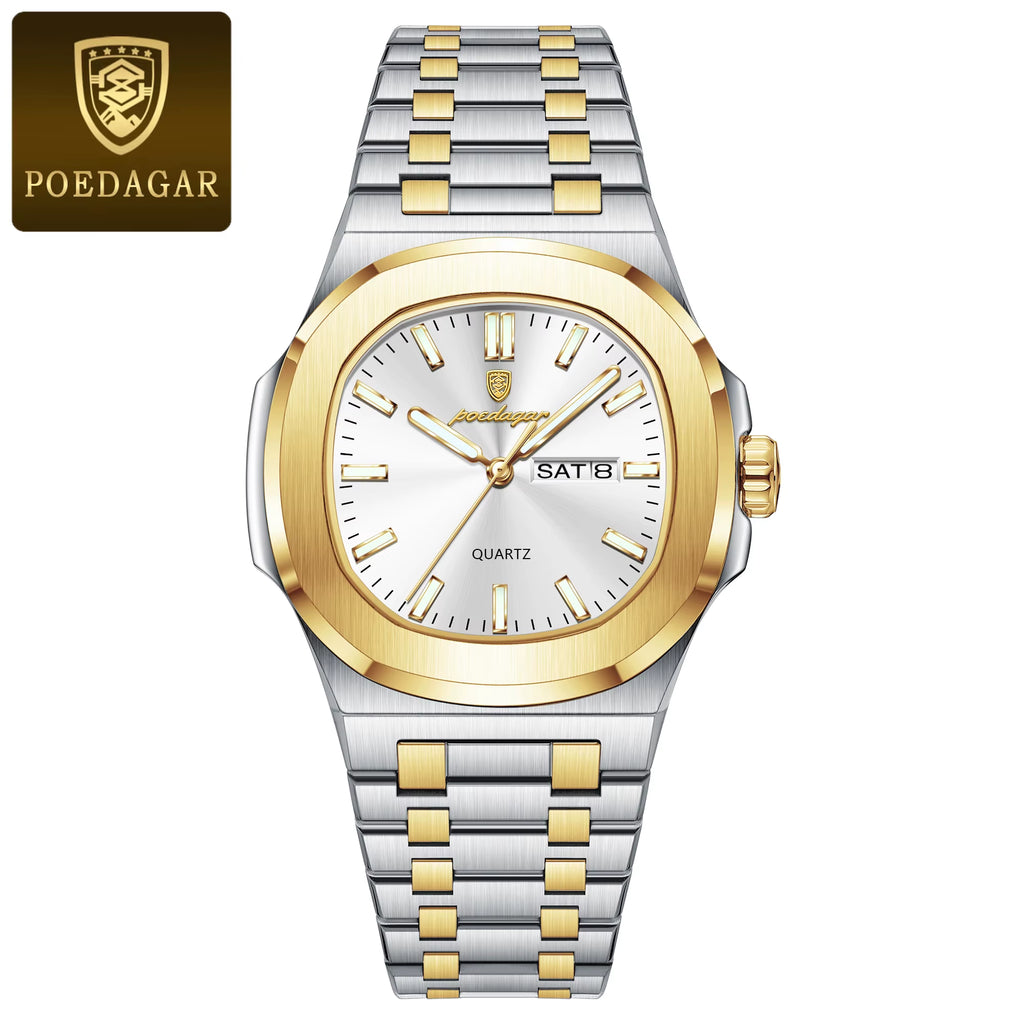 Luxury Military Man Watch Square Waterproof Luminous Date Week Men Watch Stainless Steel Quartz Men'S Watches Reloj+Box