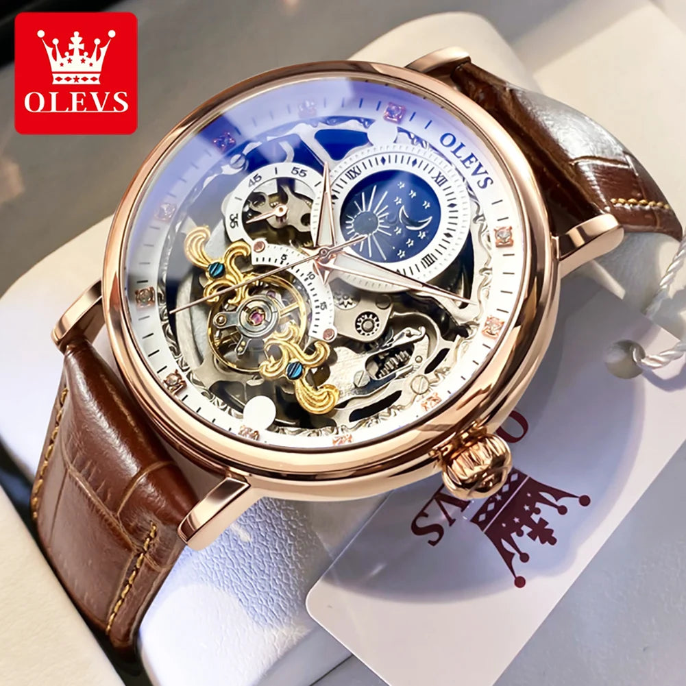 Skeleton Watches Mechanical Automatic Watch Men Tourbillon Sport Clock Casual Business Moon Wrist Watch Relojes Hombre