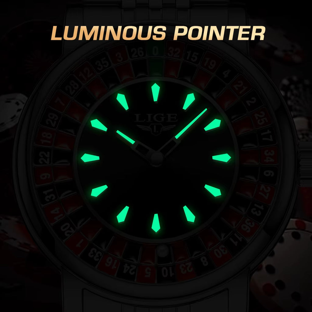 Fashion Men Watch Rotating Dial Las Vegas Roulette Desktop Theme Watch Men Waterproof Luminous Clock Watches Creative Clock