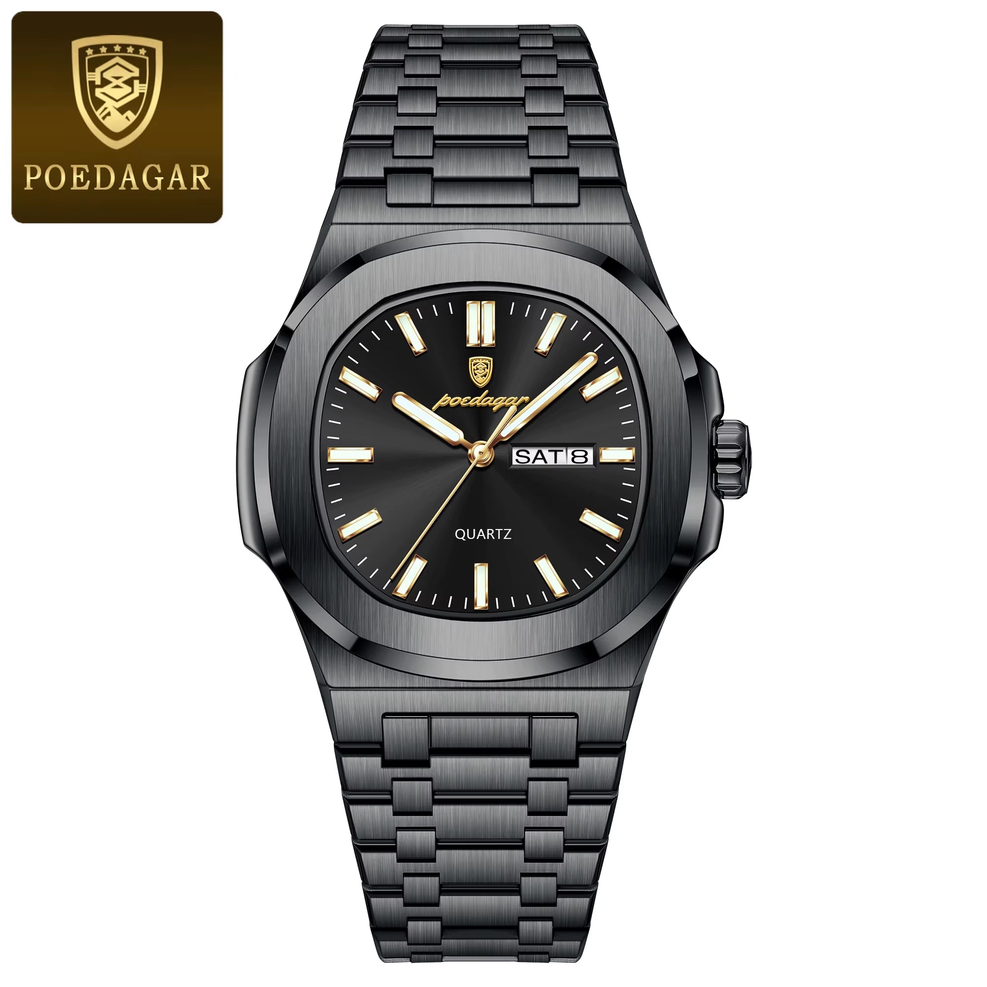 Luxury Military Man Watch Square Waterproof Luminous Date Week Men Watch Stainless Steel Quartz Men'S Watches Reloj+Box