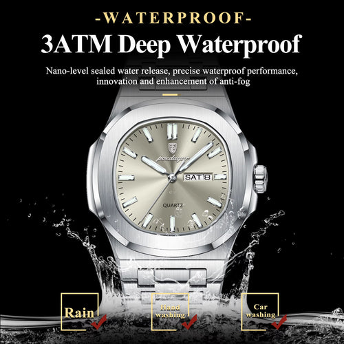 Luxury Military Man Watch Square Waterproof Luminous Date Week Men Watch Stainless Steel Quartz Men'S Watches Reloj+Box