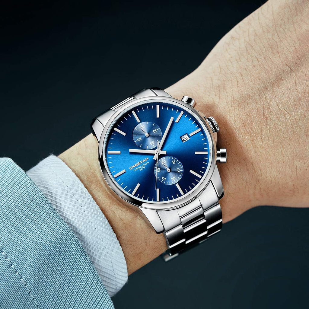 Herrenuhren Mit Lässiger Wasserdichter Chronographen Quarzuhr Aus Edelstahl Und Metall, Auto Date in Farbenfrohen Zeigern