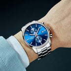 Herrenuhren Mit Lässiger Wasserdichter Chronographen Quarzuhr Aus Edelstahl Und Metall, Auto Date in Farbenfrohen Zeigern