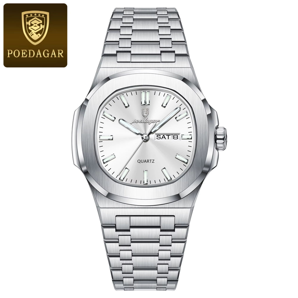 Luxury Military Man Watch Square Waterproof Luminous Date Week Men Watch Stainless Steel Quartz Men'S Watches Reloj+Box