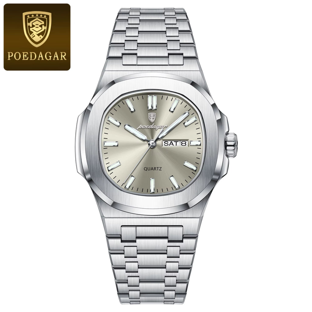 Luxury Military Man Watch Square Waterproof Luminous Date Week Men Watch Stainless Steel Quartz Men'S Watches Reloj+Box