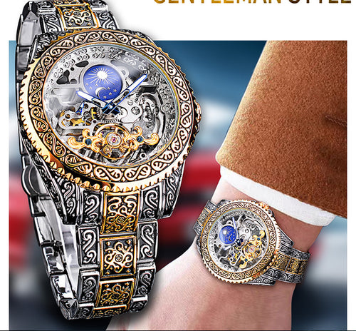Forsining Skeleton Carved Tourbillon Mechanical Watches Luxury Men'S Wristwatch