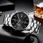 Herrenuhren Mit Lässiger Wasserdichter Chronographen Quarzuhr Aus Edelstahl Und Metall, Auto Date in Farbenfrohen Zeigern