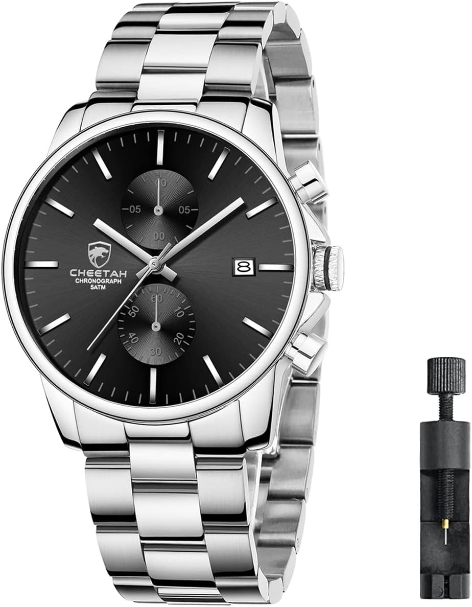 Herrenuhren Mit Lässiger Wasserdichter Chronographen Quarzuhr Aus Edelstahl Und Metall, Auto Date in Farbenfrohen Zeigern
