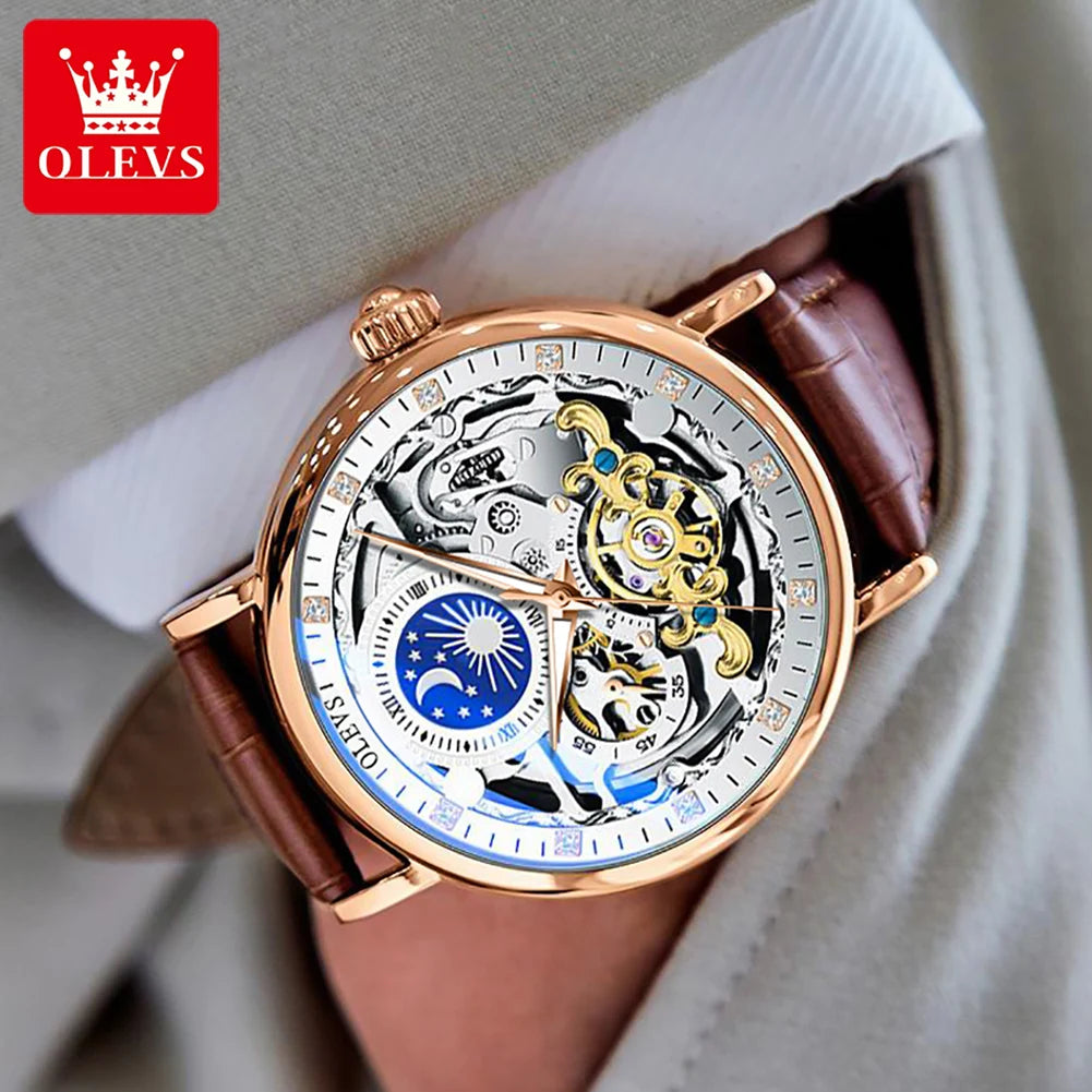 Skeleton Watches Mechanical Automatic Watch Men Tourbillon Sport Clock Casual Business Moon Wrist Watch Relojes Hombre
