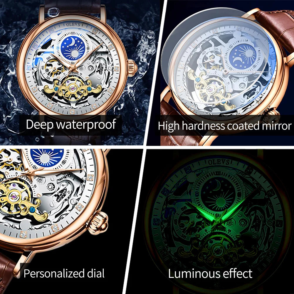 Skeleton Watches Mechanical Automatic Watch Men Tourbillon Sport Clock Casual Business Moon Wrist Watch Relojes Hombre