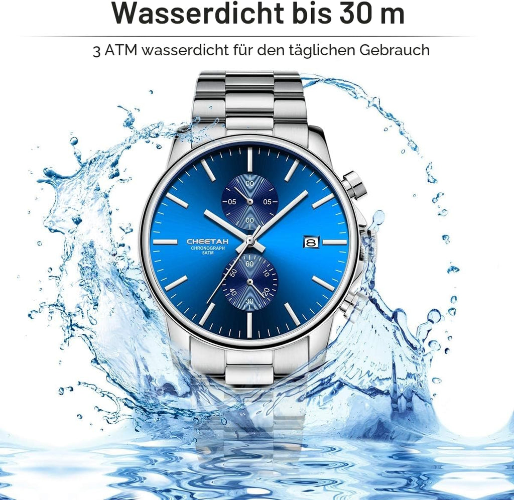 Herrenuhren Mit Lässiger Wasserdichter Chronographen Quarzuhr Aus Edelstahl Und Metall, Auto Date in Farbenfrohen Zeigern