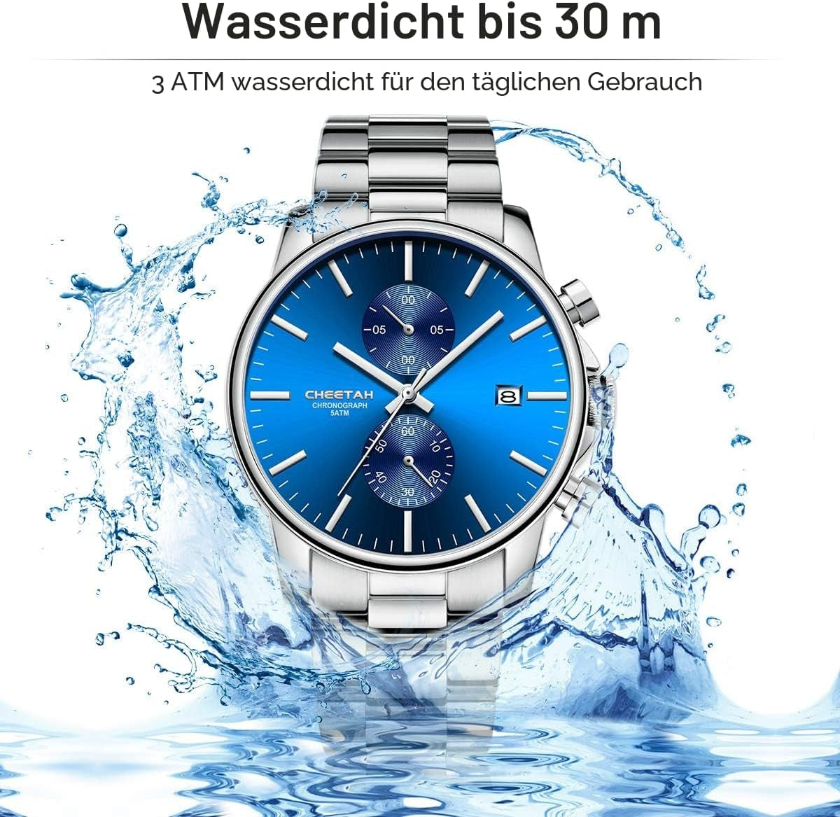 Herrenuhren Mit Lässiger Wasserdichter Chronographen Quarzuhr Aus Edelstahl Und Metall, Auto Date in Farbenfrohen Zeigern
