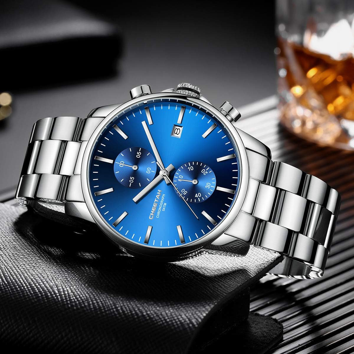 Herrenuhren Mit Lässiger Wasserdichter Chronographen Quarzuhr Aus Edelstahl Und Metall, Auto Date in Farbenfrohen Zeigern